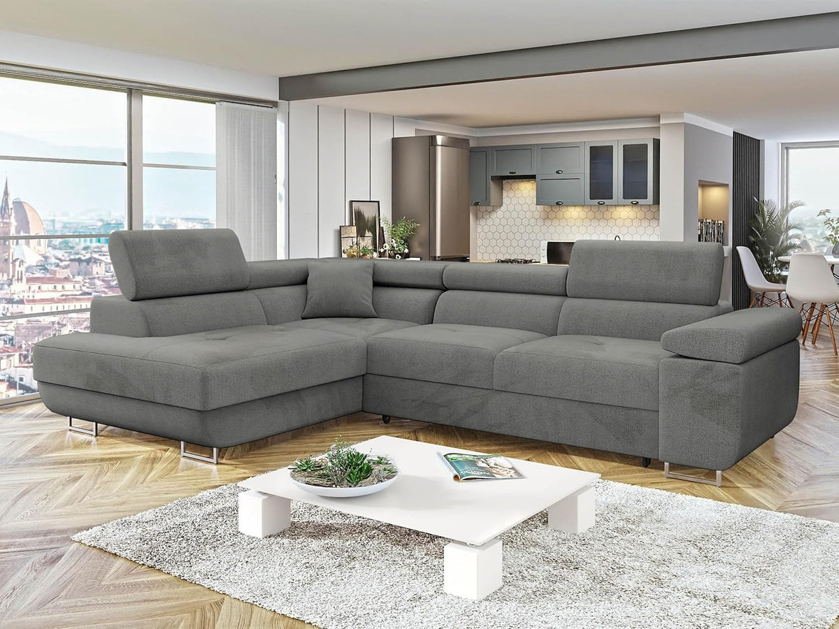 Mirjan24 Torezio Ecksofa mit Schlaffunktion & Bettkasten – L-Form Wohnlandschaft mit verstellbaren Kopfstützen, Schlafsofa für Wohnzimmer