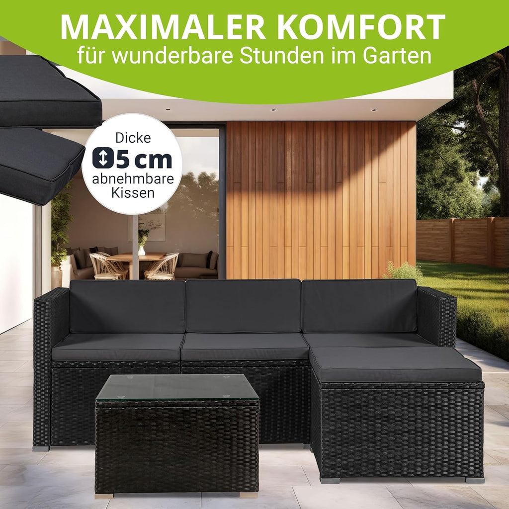 Juskys Polyrattan Lounge Set Punta Cana für 3–4 Personen – Gartenmöbel Set mit Sofa, Hocker, Tisch & Kissen