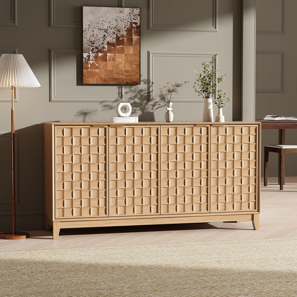 COLAMY Sideboard 150 cm Holz mit Stauraum – Modernes Sideboard für Wohnzimmer, Küchenschrank mit verstellbaren Einlegeböden, Buffet Schrank mit 3D