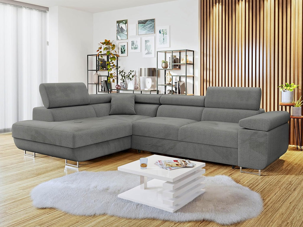 Mirjan24 Torezio Ecksofa mit Schlaffunktion & Bettkasten – L-Form Wohnlandschaft mit verstellbaren Kopfstützen, Schlafsofa für Wohnzimmer