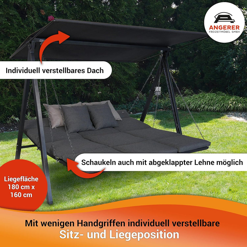 ANGERER Hollywoodschaukel Lounge Smart 3-Sitzer mit Bettfunktion & Sonnendach – Gartenschaukel mit Liegefunktion, Made in Germany