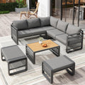 Merax Gartenmöbel Lounge Set Grau für 6–7 Personen, Gartensofa mit Liegefunktion, Ecklounge mit Sitzkissen für Terrasse & Balkon