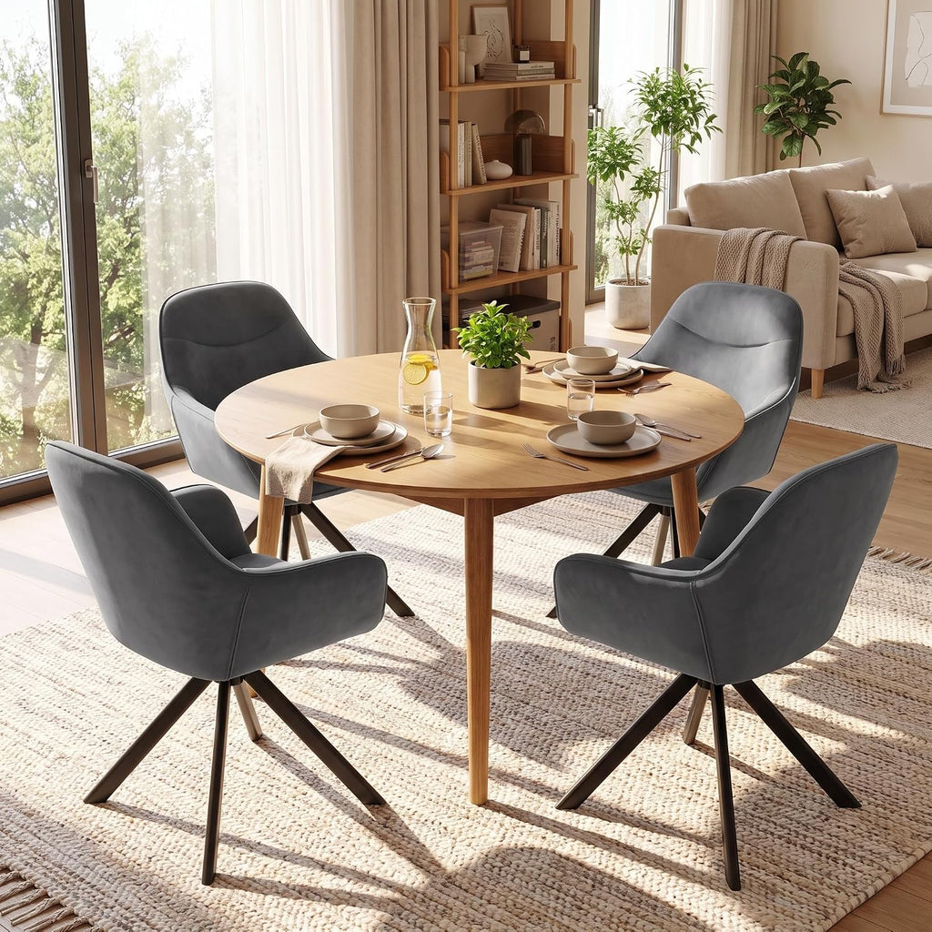 6er Set Esszimmerstühle Drehbar mit Armlehne, 360° Drehstuhl Polsterstuhl Samt Modern Küchenstuhl mit Metallbeine für Esszimmer, Wohnzimmer, Büro