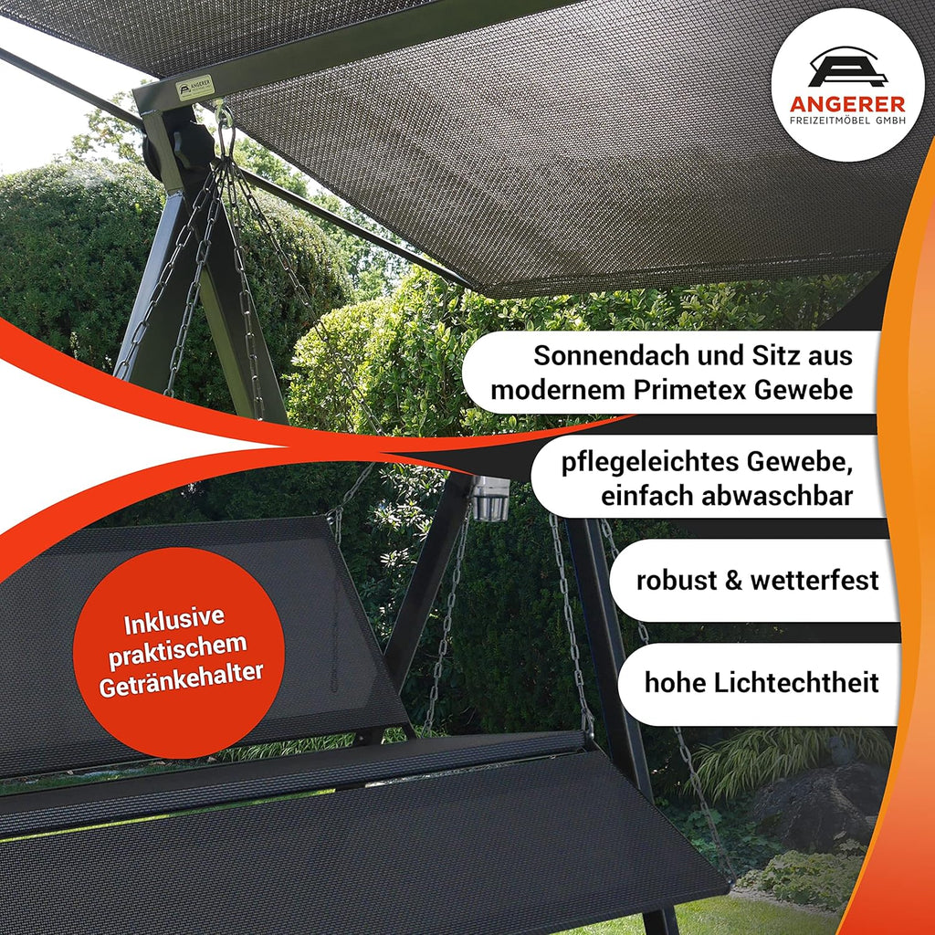 ANGERER Hollywoodschaukel Lounge Smart 3-Sitzer mit Bettfunktion & Sonnendach – Gartenschaukel mit Liegefunktion, Made in Germany